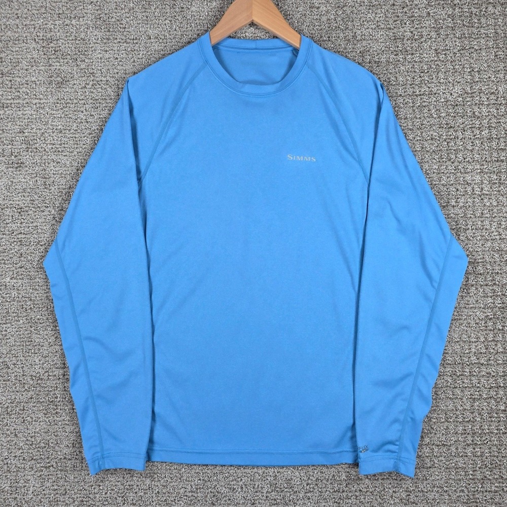 Simms Solarflex UPF 50 Long Sleeve Fishing Shirt Mens Blue Crew Neck Performance